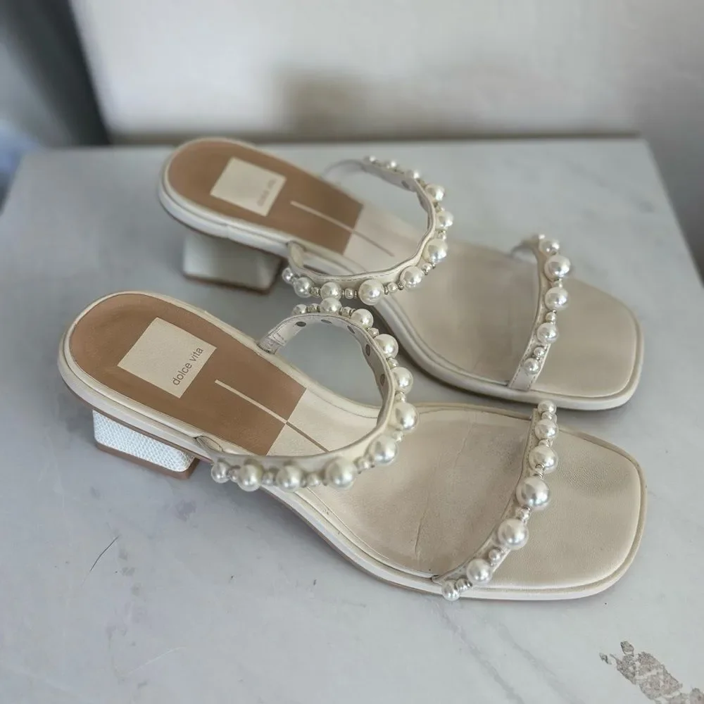 Dolce Vita Romy Pearl Heeled Sandals Cream Size 9 Wedding Bridal Heel